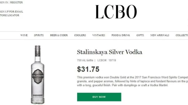 The vodka company's website says the name was inspired by the Russian word 'stal' — meaning steel. Stalinskaya, they say, means strength. But the Ukrainian community says its reference to Joseph Stalin is 'offensive.'  - pics/2021/06/58428_001_t.webp