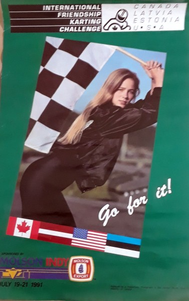 Anne Ruberg 1991. aasta seinaplakatil, reklaamimas Molson Indy poolt korraldatud karti võistlussõitu Torontos. Foto/plakati disain: Jaak Järve - pics/2022/01/58903_001_t.jpg