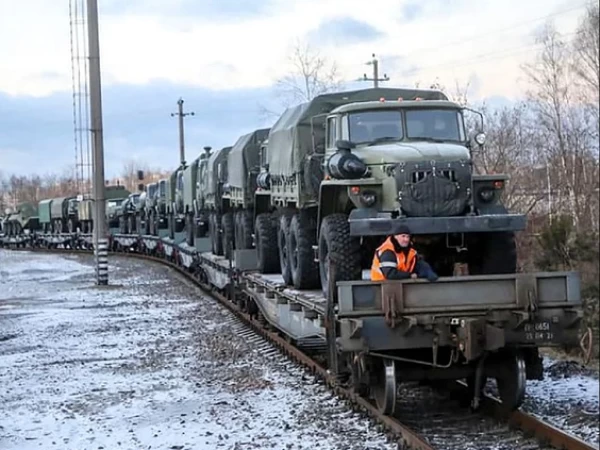 Belarus said on January 18, 2022, that Russian troops had begun arriving in the country for military drills announced against the backdrop of tensions between the West and Russia over neighbouring Ukraine. Photo by HANDOUT - pics/2022/01/58912_001_t.webp