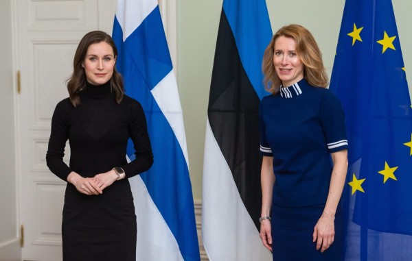 Finnish Prime Minister Sanna Marin and Estonian Prime Minister Kaja Kallas in Estonia on March 7, 2022. Image: Raul Mee / Lehtikuva - pics/2022/03/59056_001_t.jpg