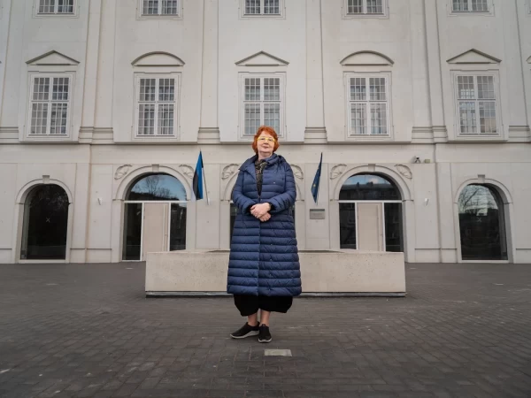 Yana Toom is an Estonian member of the European Parliament from the Centre Party. She spoke at a town hall at Narva College, a local campus of the University of Tartu. Nora Lorek for NPR - pics/2022/05/59246_001_t.webp