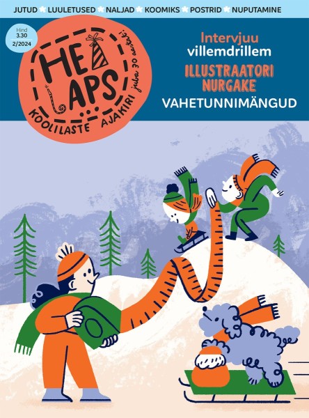 Kooli/laste (ca 9 - 14-aastaste) aja/kirja (magazine) „Hea Laps“ veebruari/kuu numbriesi/kaane/pilt on teie ees. Pildi autor on Stella Salumaa, kes on animaator ja illustraator. Inglise keeles on nende kahe ameti (profession) nimi sama – võta ainult üks „a“-täht keskelt vähemaks. Stella on lõpetanud Eesti Kunstiakadeemia (EKA) Tallinnas, aga elab hetkel (praegu) Edinburghis Šoti/maal. Piiluge tema loomingut (creations) lehelt: www.stellasalumaa.com. Kaane/pilt pärineb (is from). Hea Lapse Face/booki lehe/küljelt. - pics/2024/02/60848_004_t.jpg